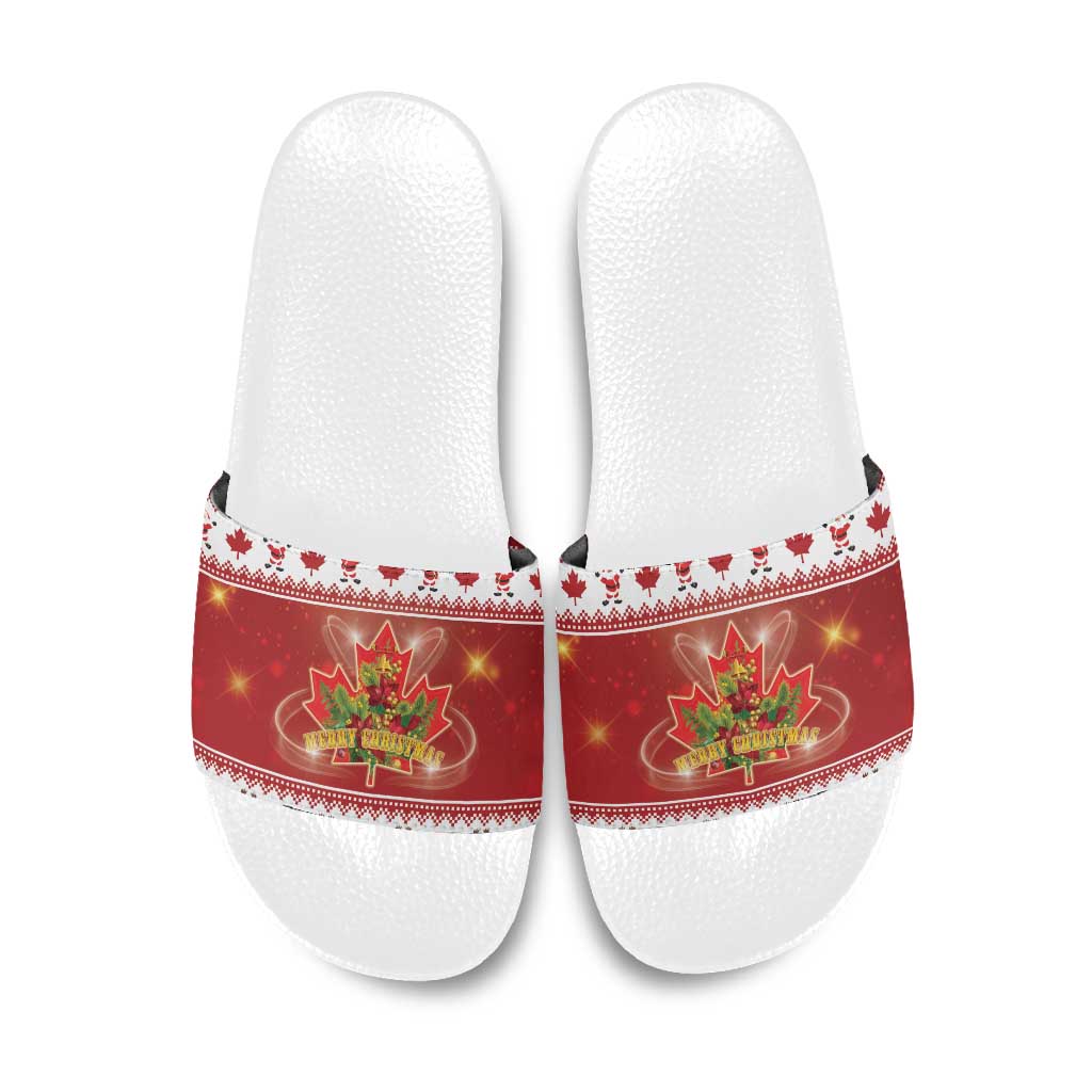 Merry Christmas Canada Slide Sandals Festive Maple Leaf Xmas - Wonder Print Shop