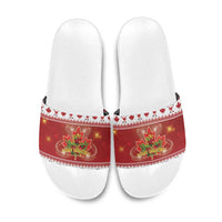 Merry Christmas Canada Slide Sandals Festive Maple Leaf Xmas - Wonder Print Shop
