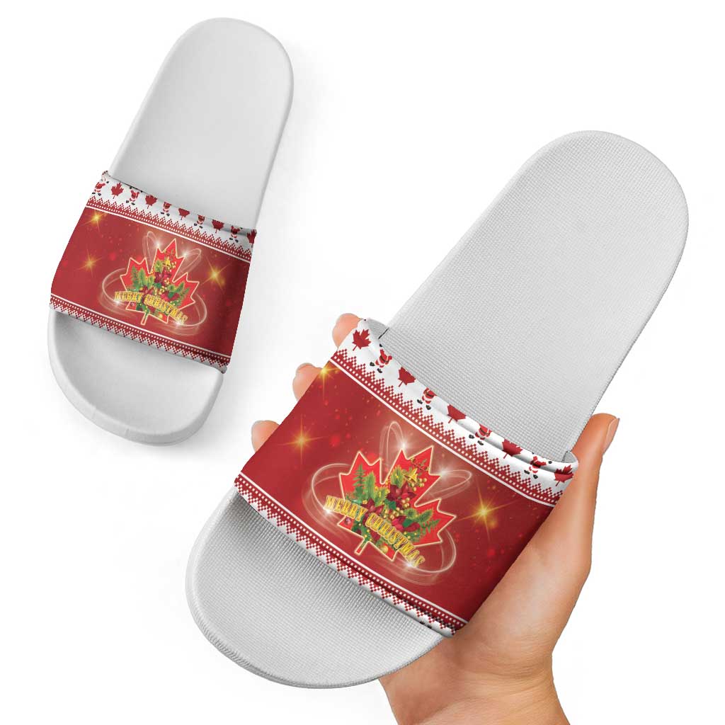 Merry Christmas Canada Slide Sandals Festive Maple Leaf Xmas - Wonder Print Shop