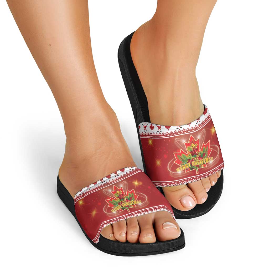 Merry Christmas Canada Slide Sandals Festive Maple Leaf Xmas - Wonder Print Shop