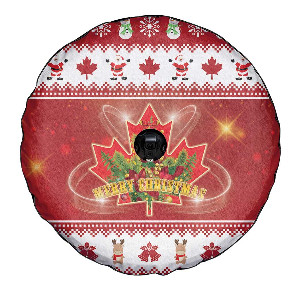 Merry Christmas Canada Spare Tire Cover Festive Maple Leaf Xmas - Wonder Print Shop