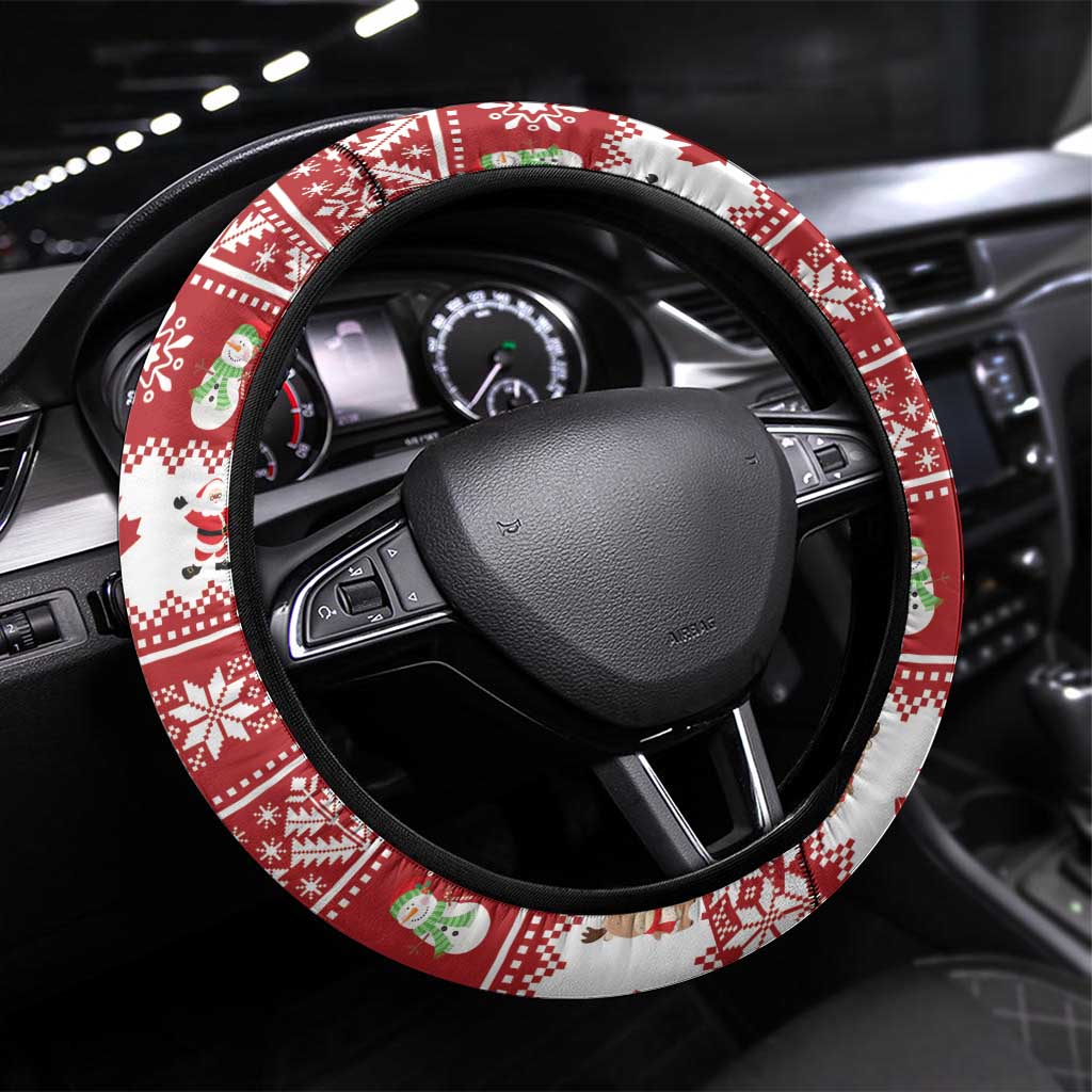 Merry Christmas Canada Steering Wheel Cover Festive Maple Leaf Xmas - Wonder Print Shop