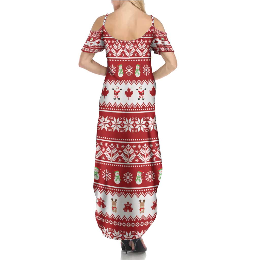 Merry Christmas Canada Summer Maxi Dress Festive Maple Leaf Xmas - Wonder Print Shop