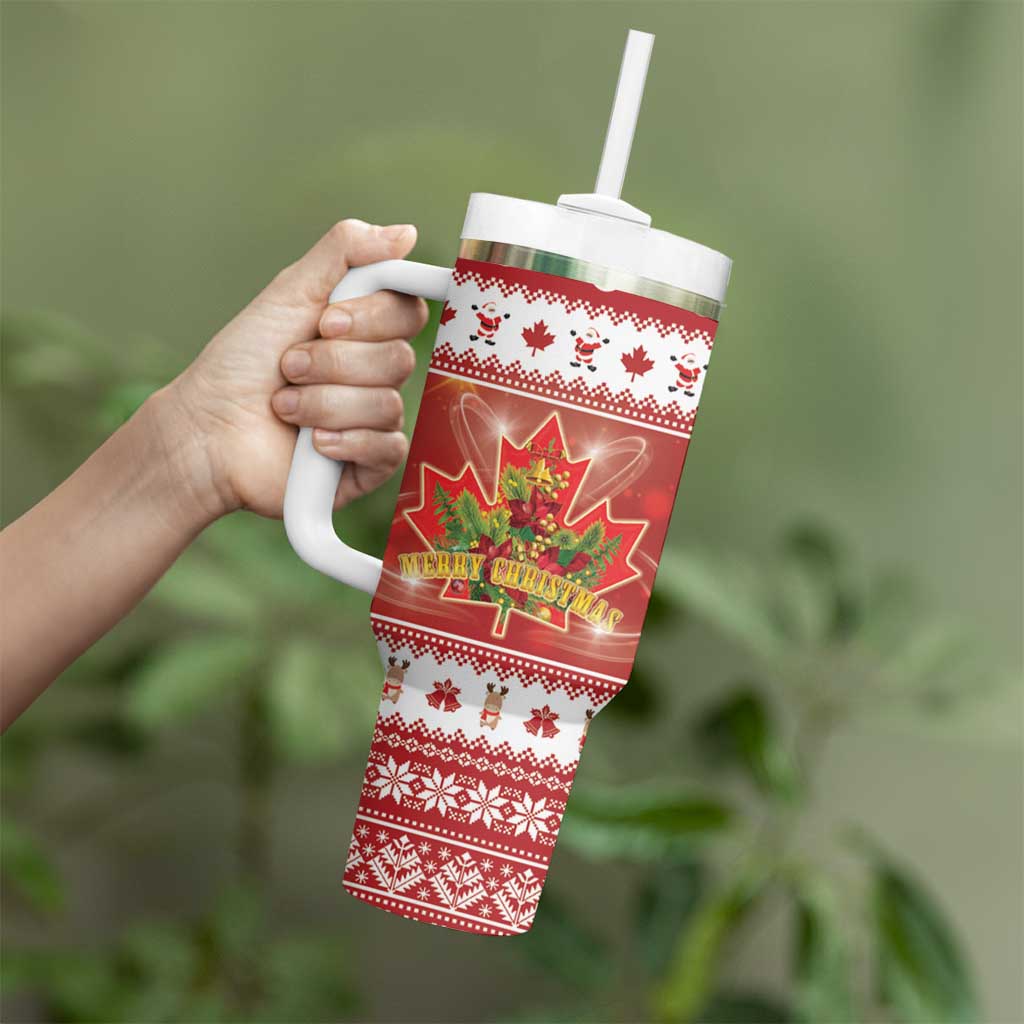 Merry Christmas Canada Tumbler With Handle Festive Maple Leaf Xmas - Wonder Print Shop