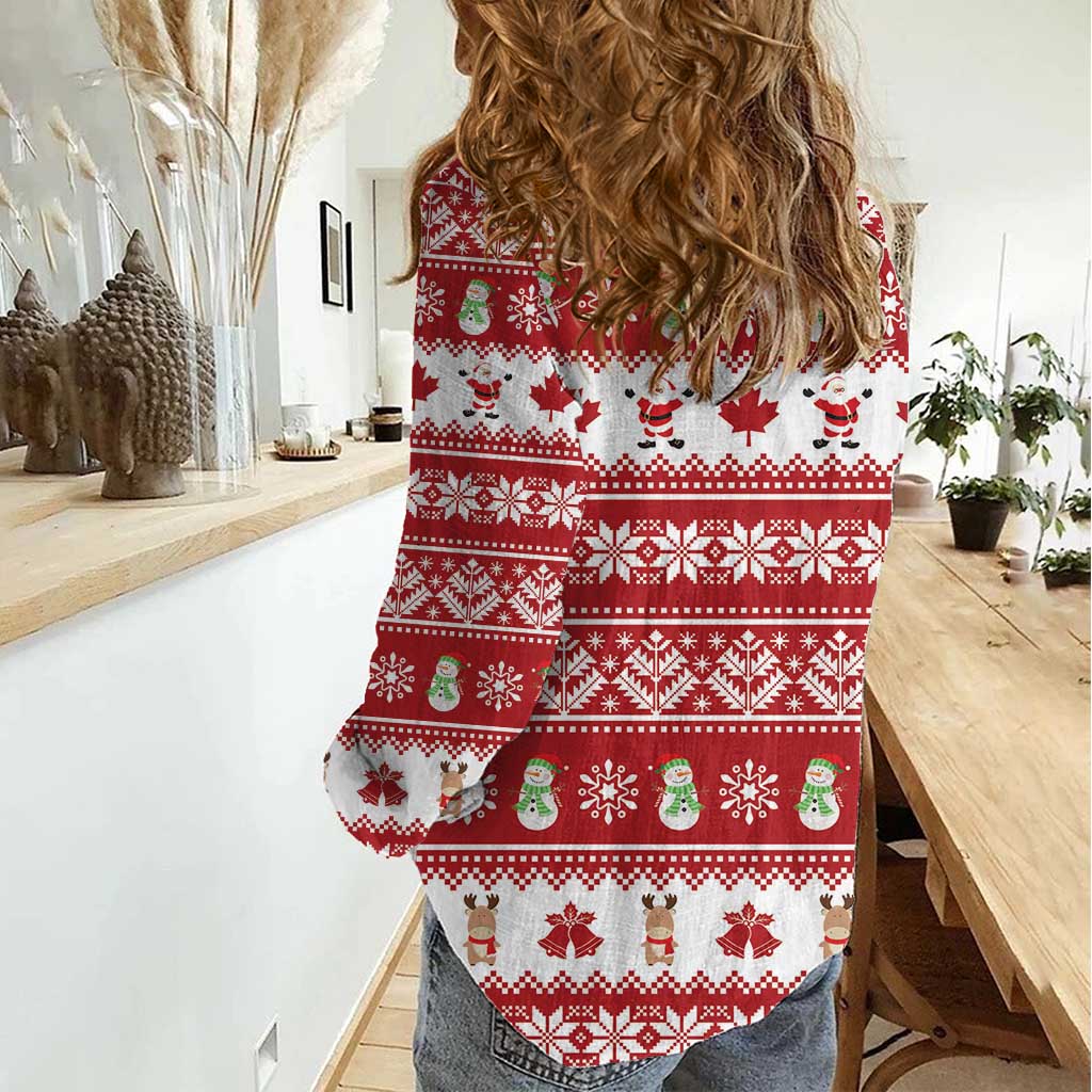 Merry Christmas Canada Women Casual Shirt Festive Maple Leaf Xmas - Wonder Print Shop
