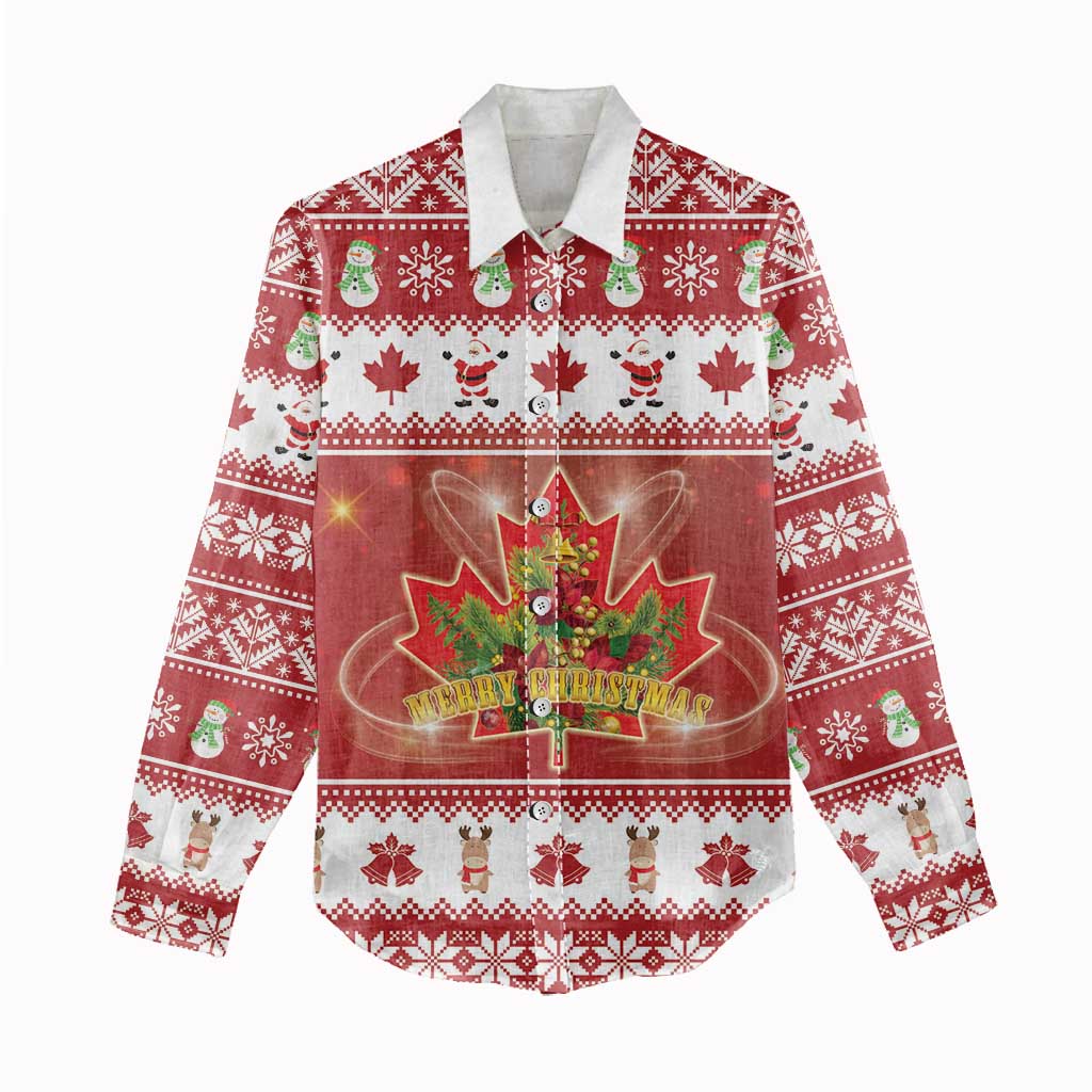 Merry Christmas Canada Women Casual Shirt Festive Maple Leaf Xmas - Wonder Print Shop