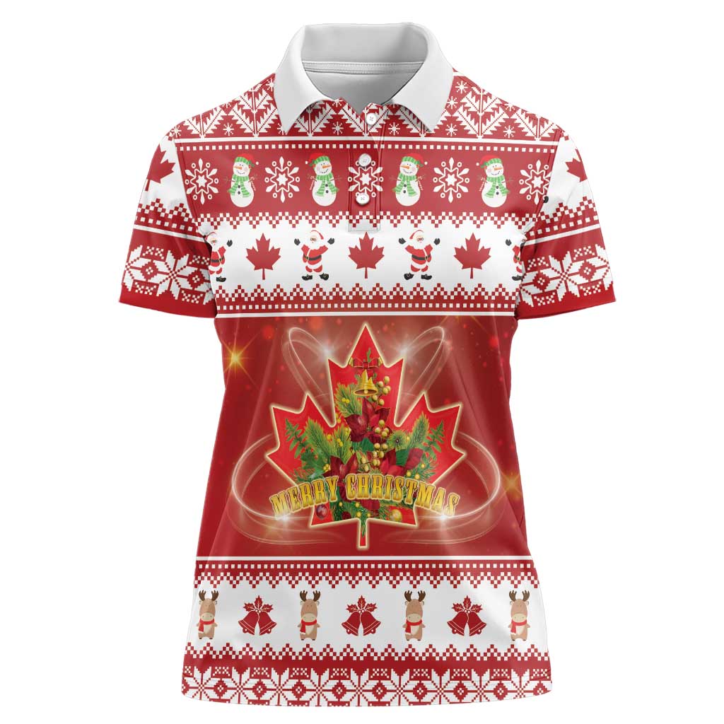 Merry Christmas Canada Women Polo Shirt Festive Maple Leaf Xmas - Wonder Print Shop