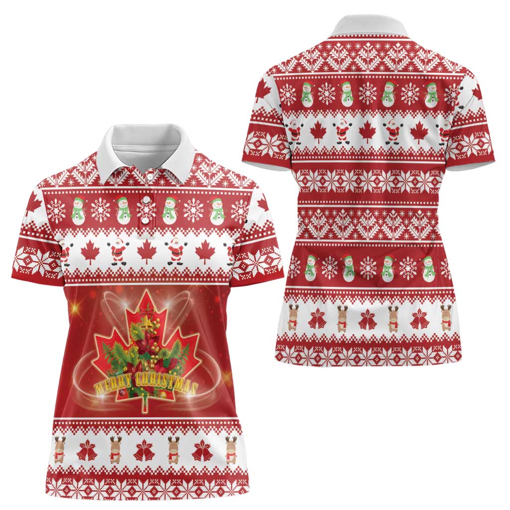 Merry Christmas Canada Women Polo Shirt Festive Maple Leaf Xmas - Wonder Print Shop