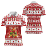 Merry Christmas Canada Women Polo Shirt Festive Maple Leaf Xmas - Wonder Print Shop