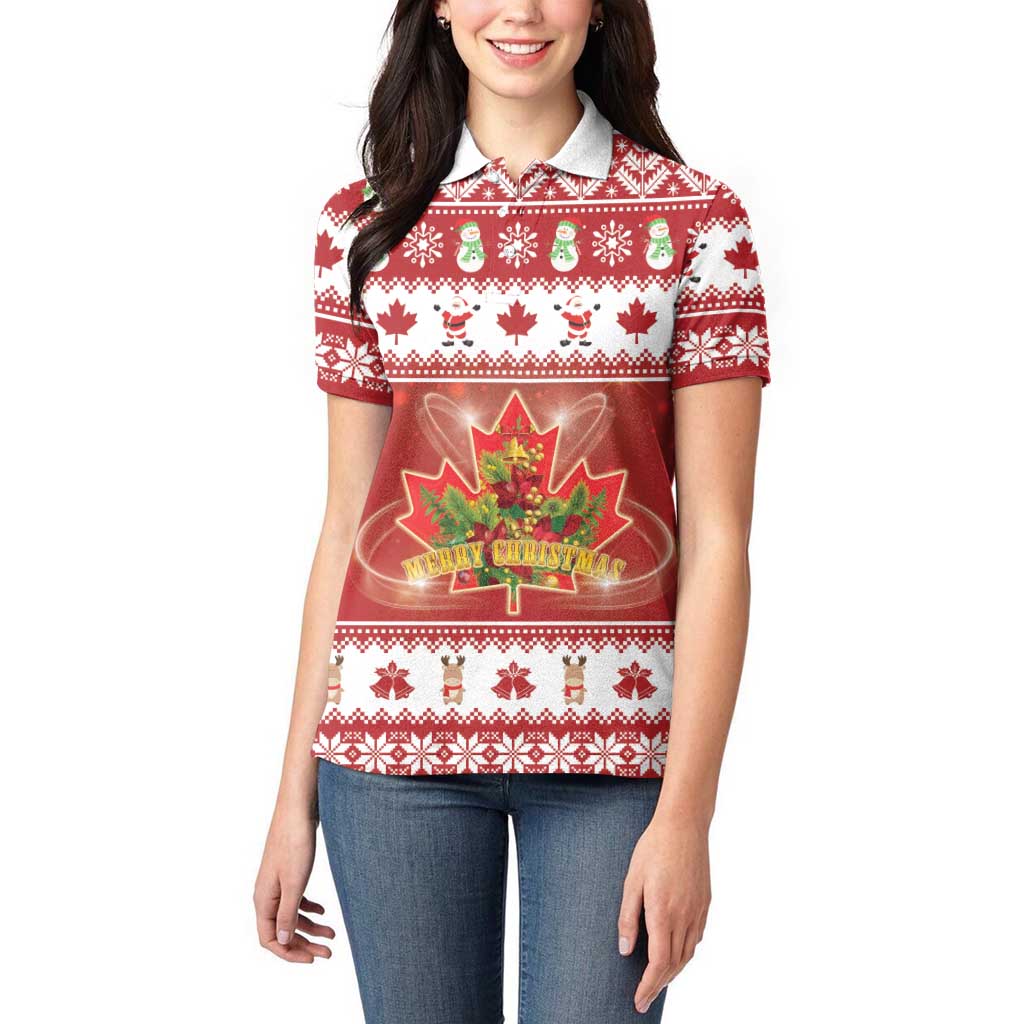 Merry Christmas Canada Women Polo Shirt Festive Maple Leaf Xmas - Wonder Print Shop
