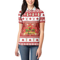 Merry Christmas Canada Women Polo Shirt Festive Maple Leaf Xmas - Wonder Print Shop