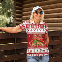 Merry Christmas Canada Women Polo Shirt Festive Maple Leaf Xmas - Wonder Print Shop