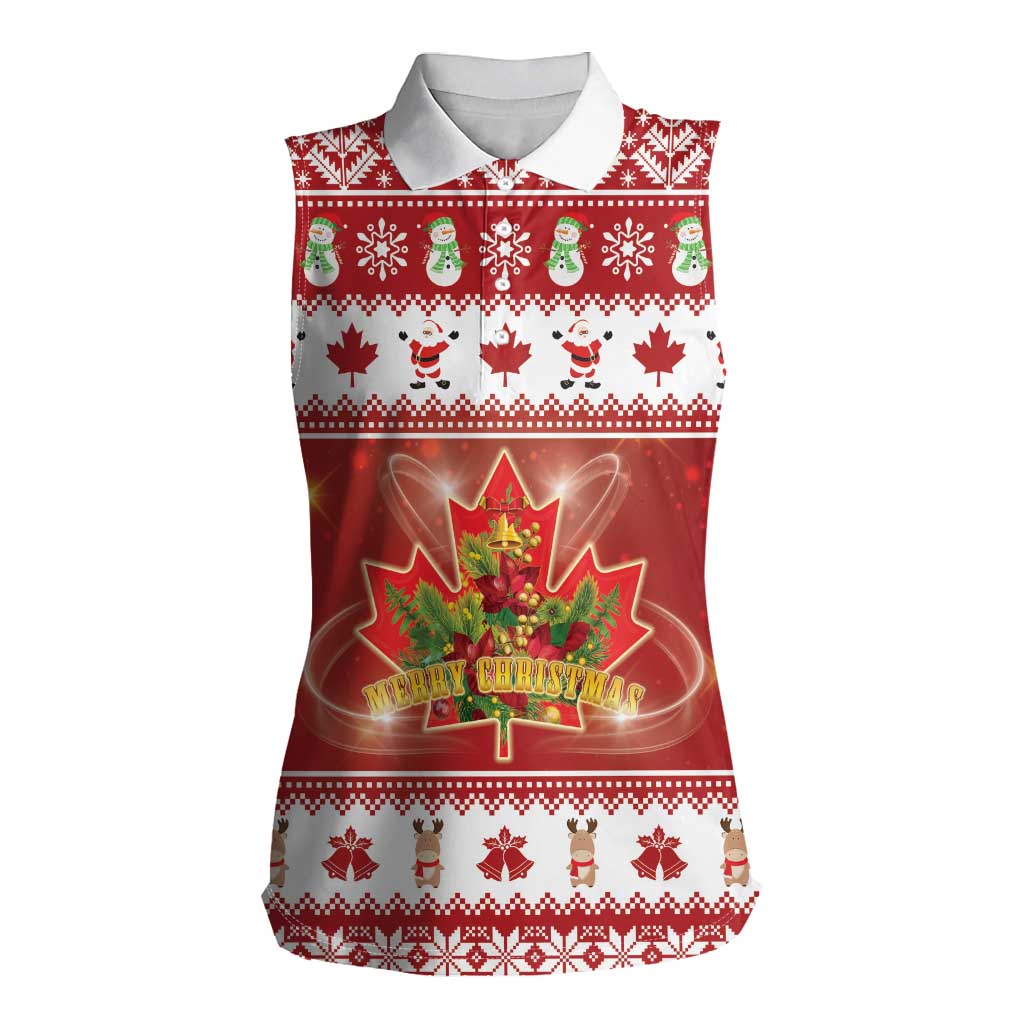 Merry Christmas Canada Women Sleeveless Polo Shirt Festive Maple Leaf Xmas - Wonder Print Shop