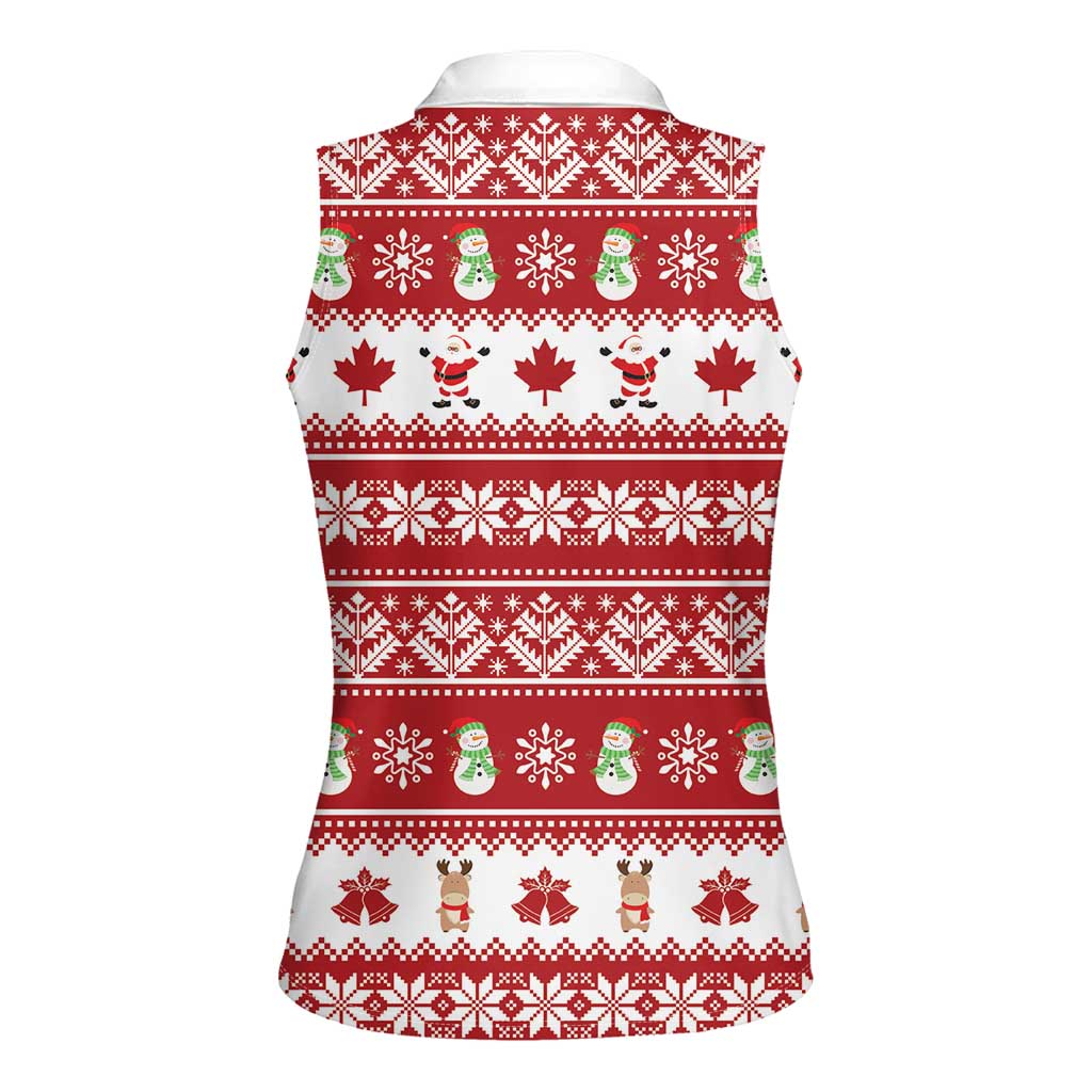 Merry Christmas Canada Women Sleeveless Polo Shirt Festive Maple Leaf Xmas - Wonder Print Shop