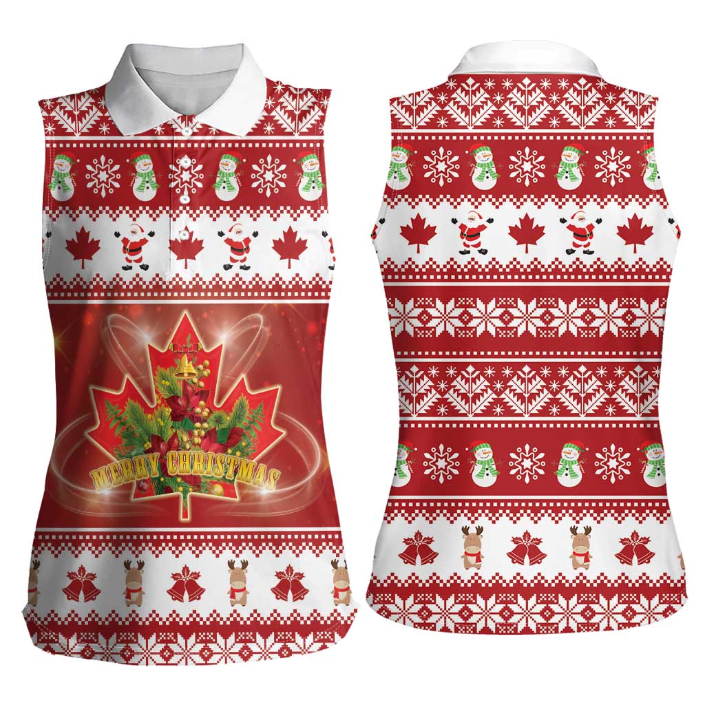 Merry Christmas Canada Women Sleeveless Polo Shirt Festive Maple Leaf Xmas - Wonder Print Shop