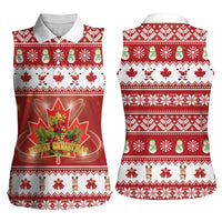 Merry Christmas Canada Women Sleeveless Polo Shirt Festive Maple Leaf Xmas - Wonder Print Shop