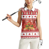 Merry Christmas Canada Women Sleeveless Polo Shirt Festive Maple Leaf Xmas - Wonder Print Shop