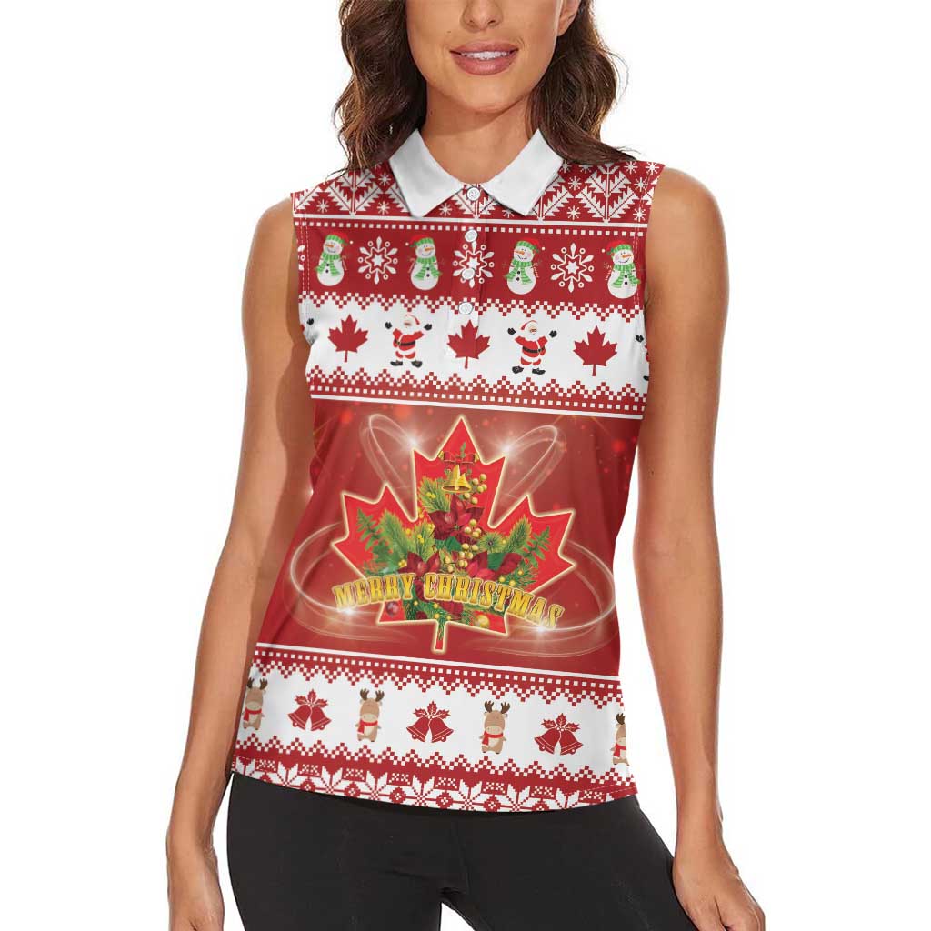 Merry Christmas Canada Women Sleeveless Polo Shirt Festive Maple Leaf Xmas - Wonder Print Shop