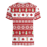 Merry Christmas Canada Women V-Neck T-Shirt Festive Maple Leaf Xmas - Wonder Print Shop