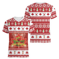 Merry Christmas Canada Women V-Neck T-Shirt Festive Maple Leaf Xmas - Wonder Print Shop
