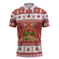 Merry Christmas Canada Zipper Polo Shirt Festive Maple Leaf Xmas - Wonder Print Shop