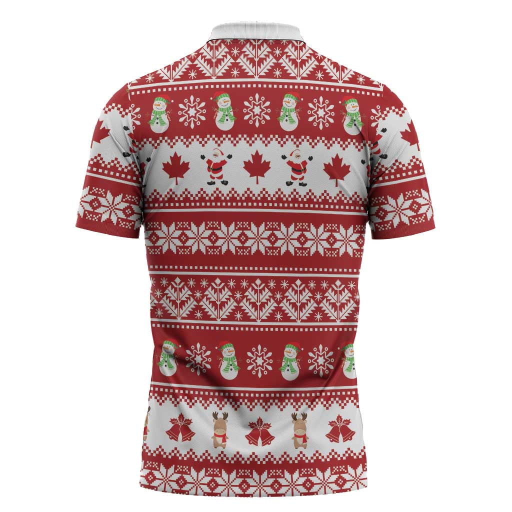 Merry Christmas Canada Zipper Polo Shirt Festive Maple Leaf Xmas - Wonder Print Shop