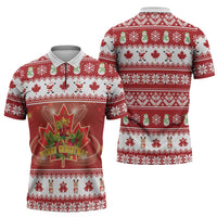 Merry Christmas Canada Zipper Polo Shirt Festive Maple Leaf Xmas - Wonder Print Shop