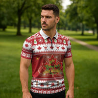 Merry Christmas Canada Zipper Polo Shirt Festive Maple Leaf Xmas - Wonder Print Shop