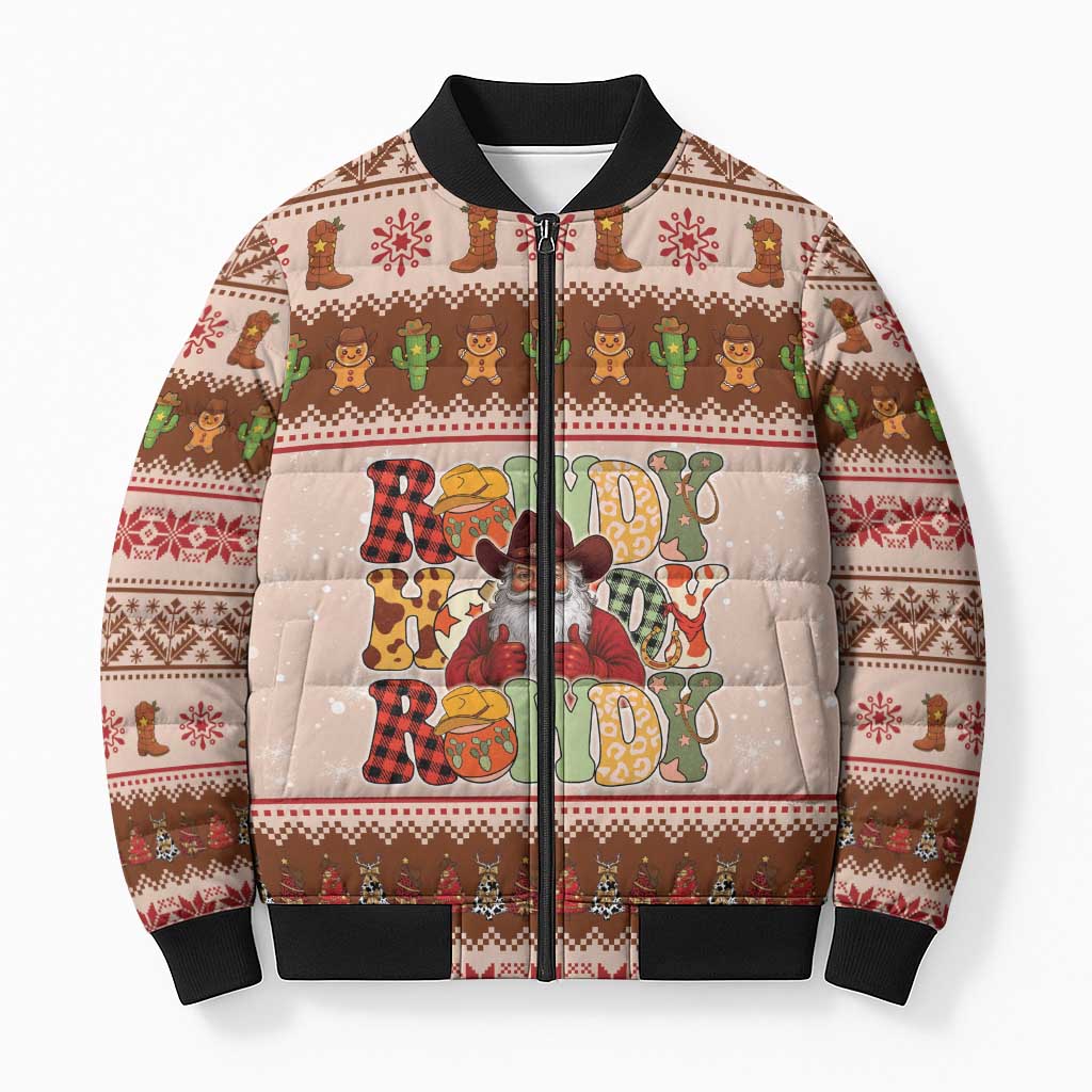 Howdy Christmas Bomber Puffer Jacket Cowboy Santa Western Xmas - Wonder Print Shop