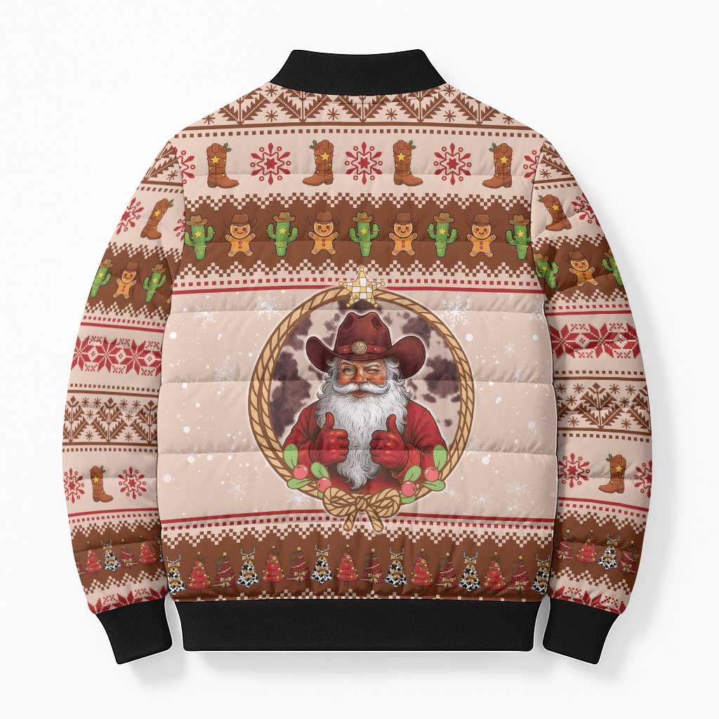 Howdy Christmas Bomber Puffer Jacket Cowboy Santa Western Xmas - Wonder Print Shop