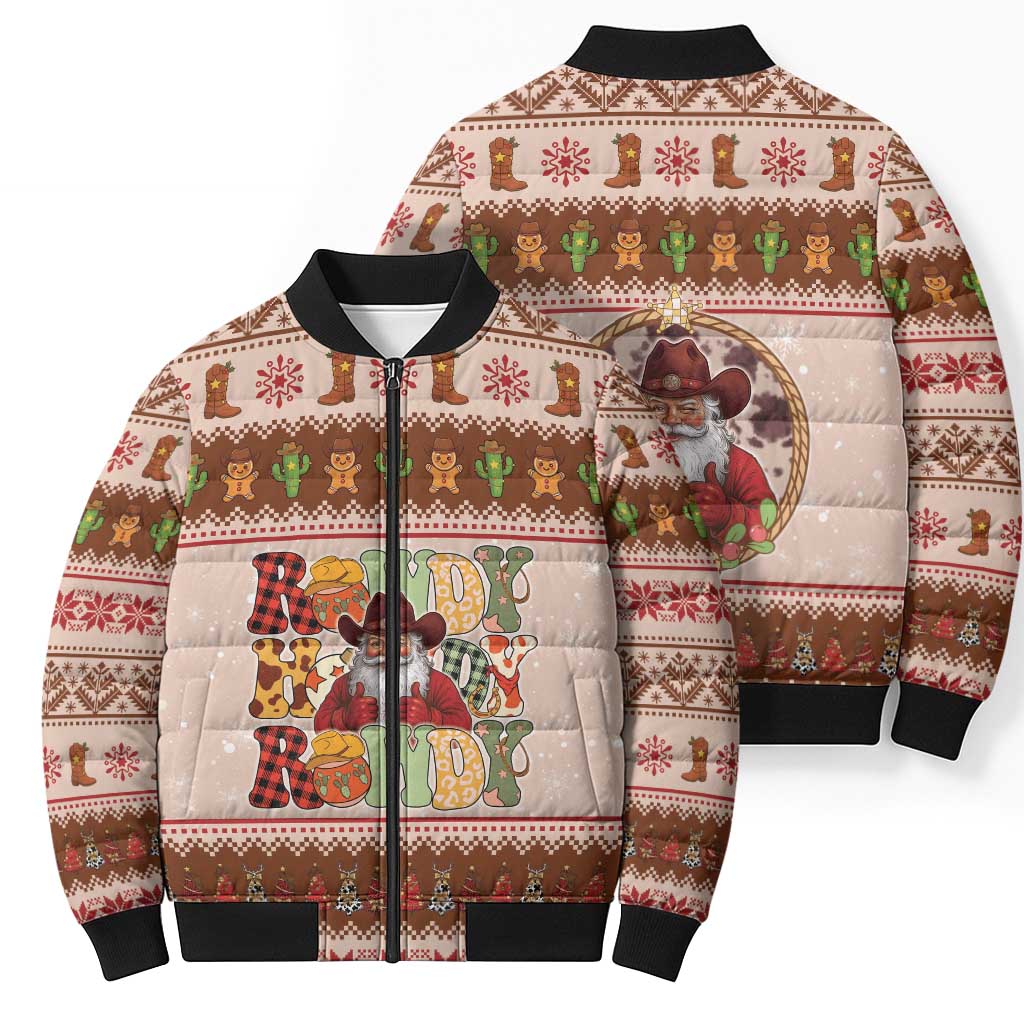 Howdy Christmas Bomber Puffer Jacket Cowboy Santa Western Xmas - Wonder Print Shop