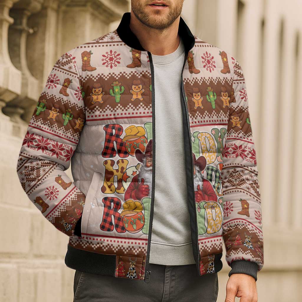 Howdy Christmas Bomber Puffer Jacket Cowboy Santa Western Xmas - Wonder Print Shop