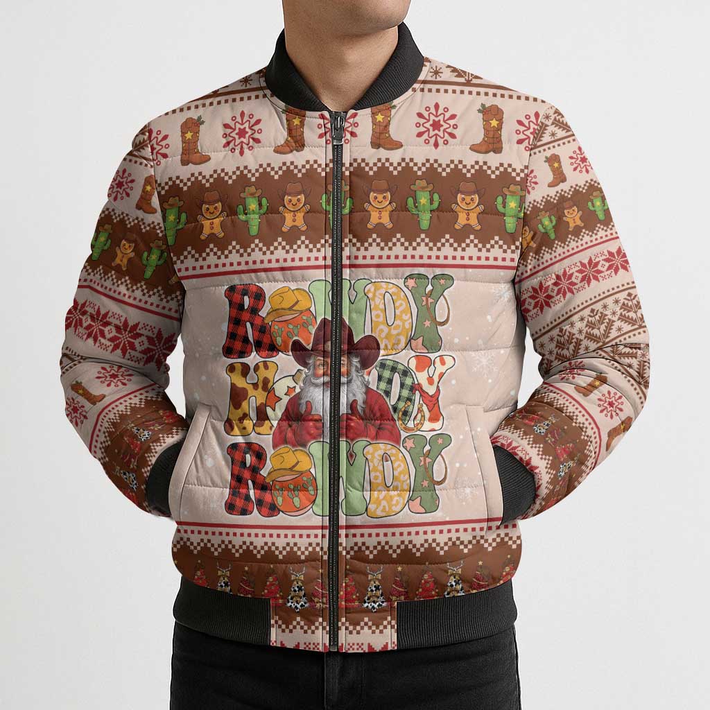 Howdy Christmas Bomber Puffer Jacket Cowboy Santa Western Xmas - Wonder Print Shop