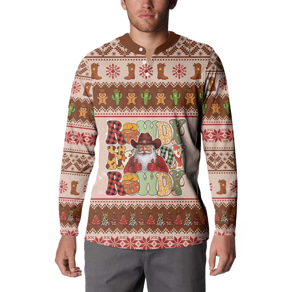 Howdy Christmas Button Sweatshirt Cowboy Santa Western Xmas - Wonder Print Shop