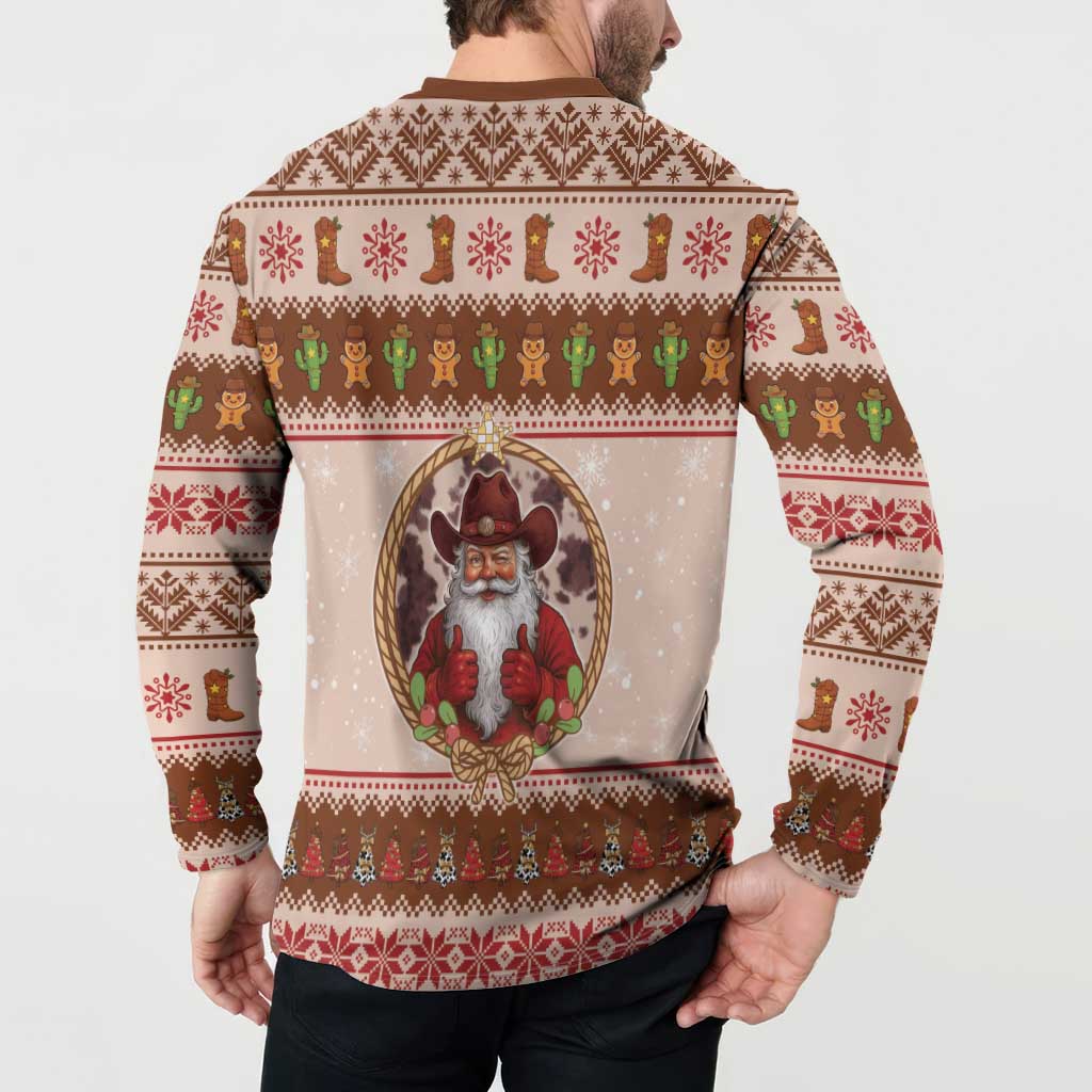 Howdy Christmas Button Sweatshirt Cowboy Santa Western Xmas - Wonder Print Shop