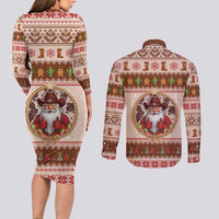 Howdy Christmas Couples Matching Long Sleeve Bodycon Dress and Long Sleeve Button Shirt Cowboy Santa Western Xmas - Wonder Print Shop