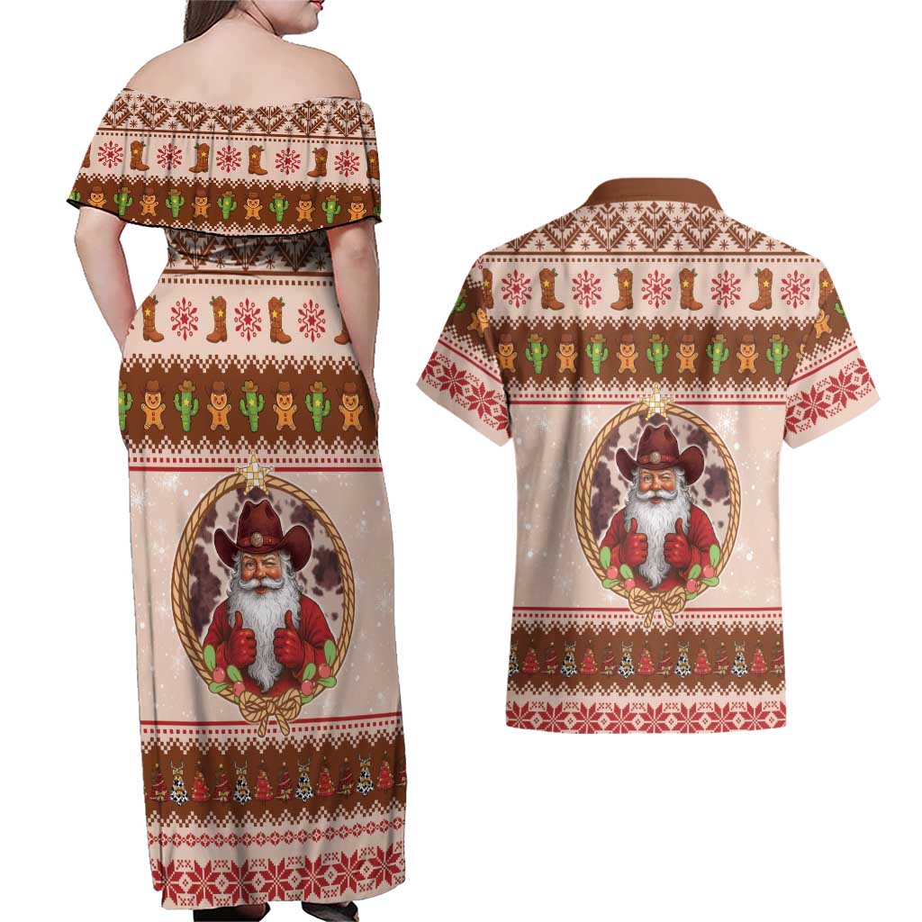 Howdy Christmas Couples Matching Off Shoulder Maxi Dress and Hawaiian Shirt Cowboy Santa Western Xmas - Wonder Print Shop