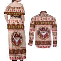Howdy Christmas Couples Matching Off Shoulder Maxi Dress and Long Sleeve Button Shirt Cowboy Santa Western Xmas - Wonder Print Shop
