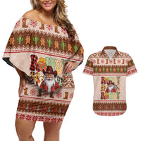 Howdy Christmas Couples Matching Off Shoulder Short Dress and Hawaiian Shirt Cowboy Santa Western Xmas - Wonder Print Shop