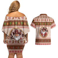 Howdy Christmas Couples Matching Off Shoulder Short Dress and Hawaiian Shirt Cowboy Santa Western Xmas - Wonder Print Shop
