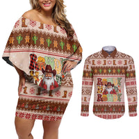 Howdy Christmas Couples Matching Off Shoulder Short Dress and Long Sleeve Button Shirt Cowboy Santa Western Xmas - Wonder Print Shop