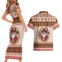 Howdy Christmas Couples Matching Short Sleeve Bodycon Dress and Hawaiian Shirt Cowboy Santa Western Xmas - Wonder Print Shop