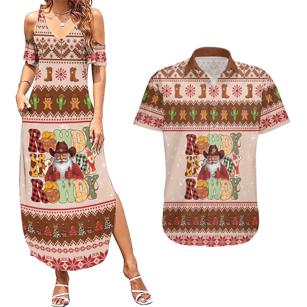 Howdy Christmas Couples Matching Summer Maxi Dress and Hawaiian Shirt Cowboy Santa Western Xmas - Wonder Print Shop