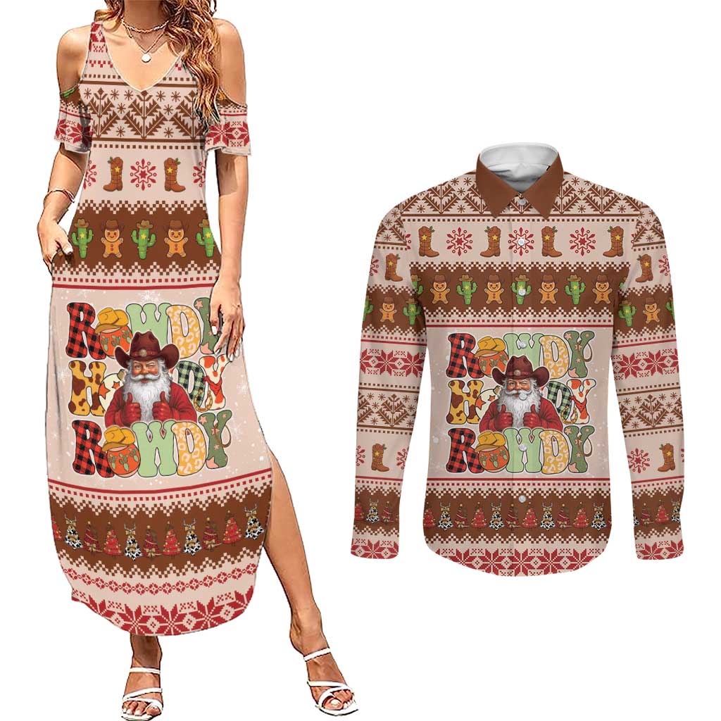 Howdy Christmas Couples Matching Summer Maxi Dress and Long Sleeve Button Shirt Cowboy Santa Western Xmas - Wonder Print Shop