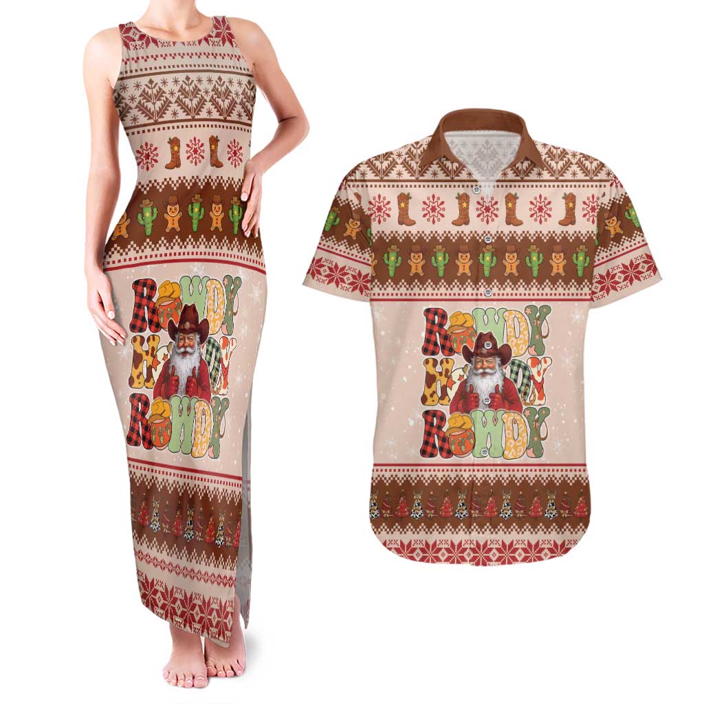 Howdy Christmas Couples Matching Tank Maxi Dress and Hawaiian Shirt Cowboy Santa Western Xmas - Wonder Print Shop