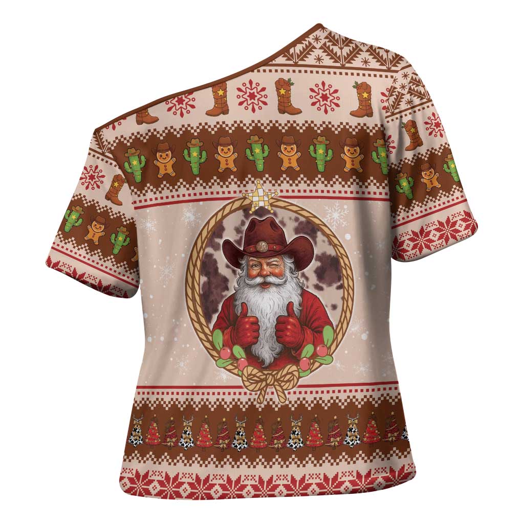Howdy Christmas Cross Shoulder Shirt Cowboy Santa Western Xmas - Wonder Print Shop