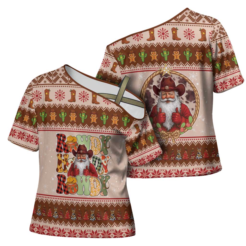 Howdy Christmas Cross Shoulder Shirt Cowboy Santa Western Xmas - Wonder Print Shop