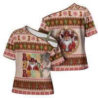 Howdy Christmas Cross Shoulder Shirt Cowboy Santa Western Xmas - Wonder Print Shop
