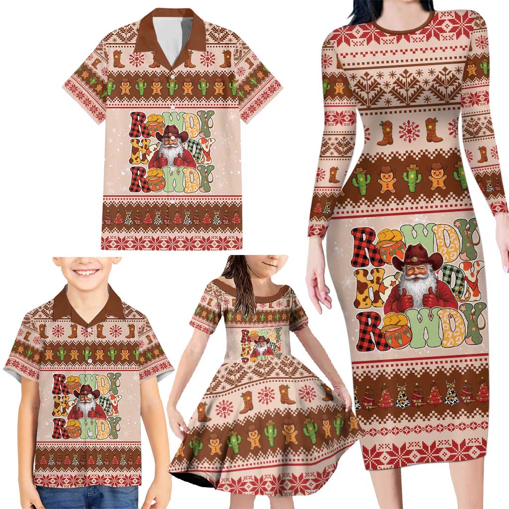 Howdy Christmas Family Matching Long Sleeve Bodycon Dress and Hawaiian Shirt Cowboy Santa Western Xmas - Wonder Print Shop