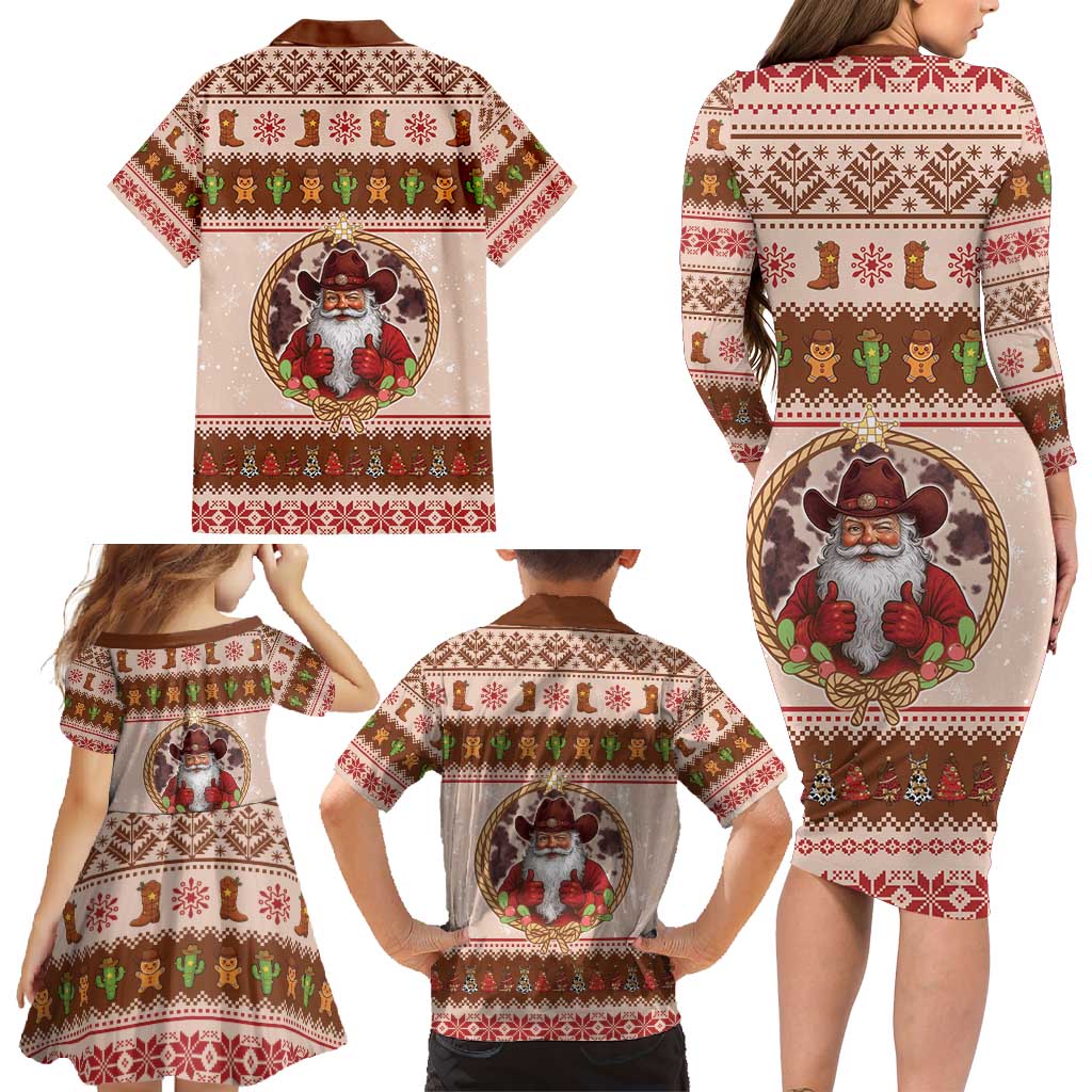 Howdy Christmas Family Matching Long Sleeve Bodycon Dress and Hawaiian Shirt Cowboy Santa Western Xmas - Wonder Print Shop